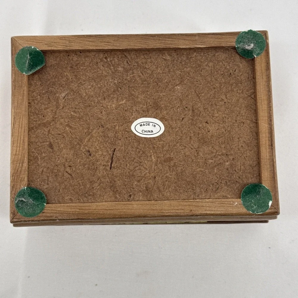 Vintage Small Wooden Jewelry Box Etched Flower Design Oval Glass Top Pink Velvet